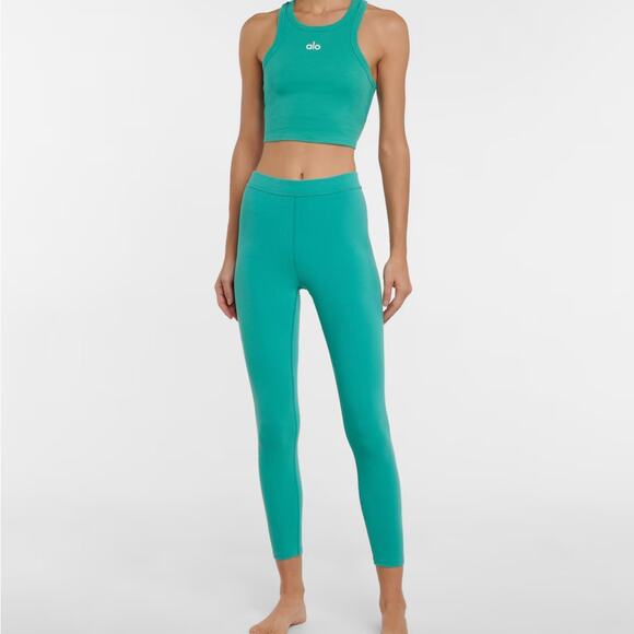 Alo Yoga Teal Blissful High-Waisted Ribbed Leggings Full Length Sz S Athleisure - Picture 3 of 10
